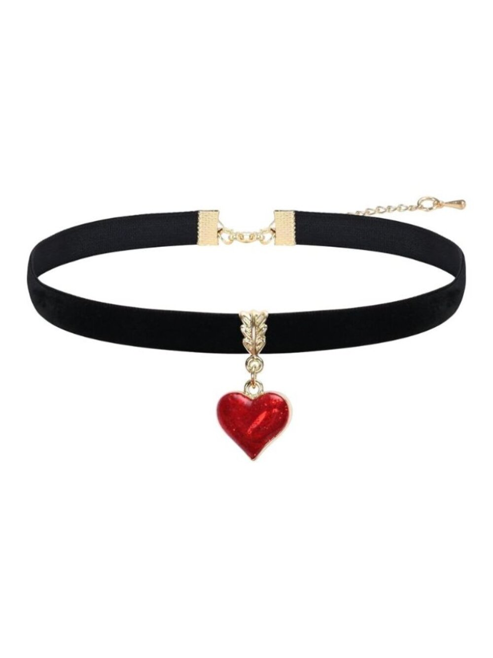 Vintage Black Velvet Choker Necklace with Red Heart